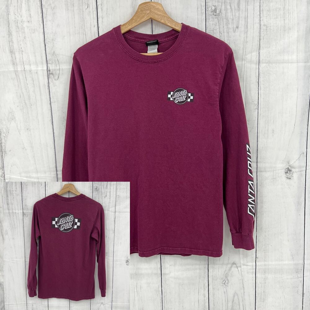 Santa Cruz Long Sleeve Skater Skateboard Tee Shirt T-Shirt Burgundy Red SMALL
